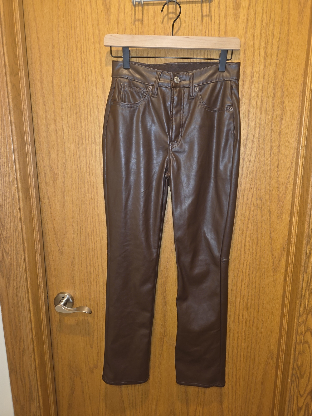 GAP Women’s Straight-Leg Faux Leather Jeans in Dark Brown